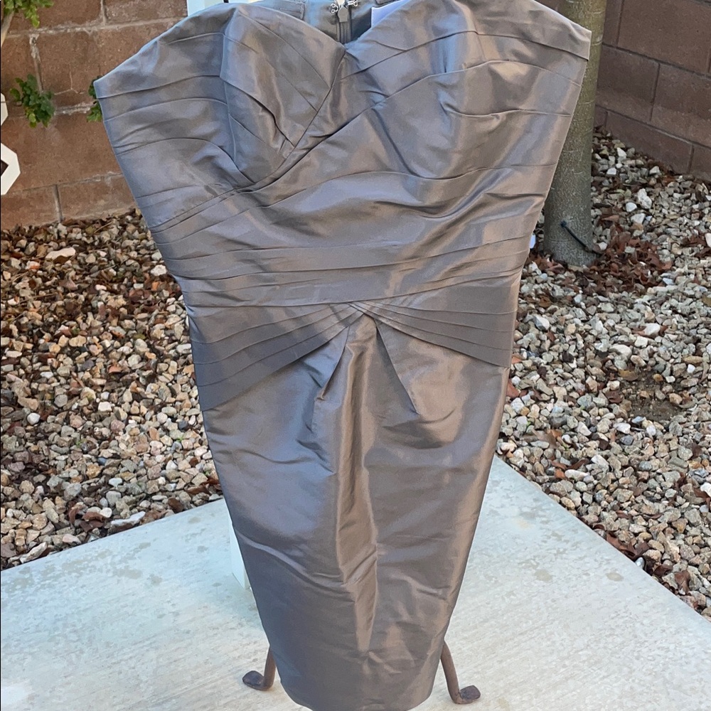 Strapless Metallic Gray Cocktail Dress